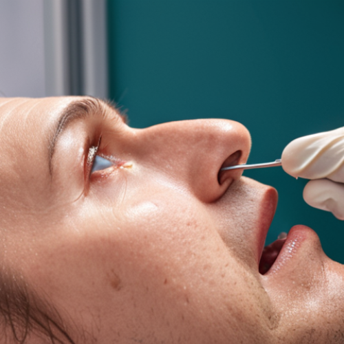 Home 4 "A close-up photo of a doctor gently using an ear spoon to remove earwax from a patient's ear, with medical instruments visible in the background. The scene is clean and professional."